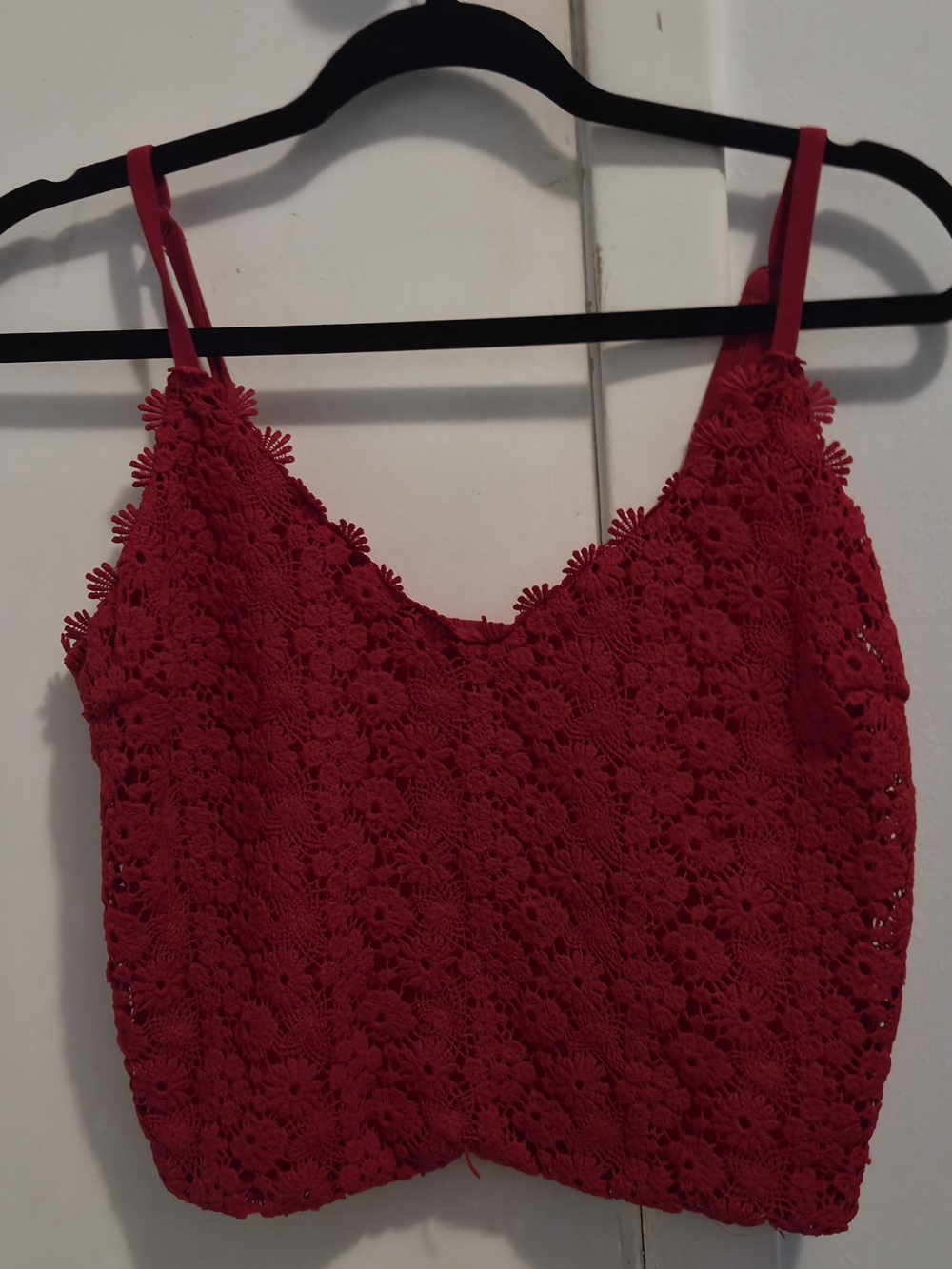 Red Crochet Lace Camisole Tank Top - Women